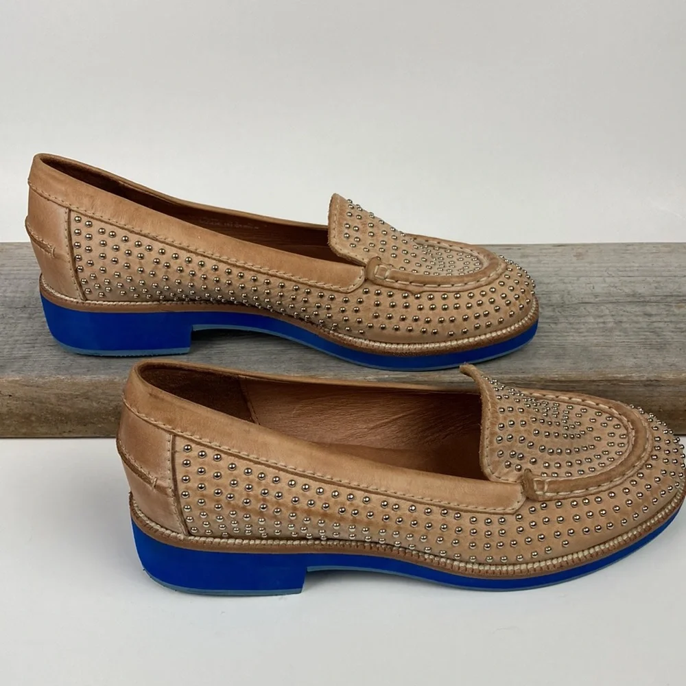 Jeffrey Campbell Dorm Tan Leather Studded Loafer, Size 6.5